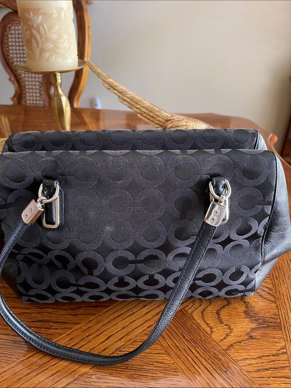 Coach Black Signature Canvas Satchel with Silver Hardware